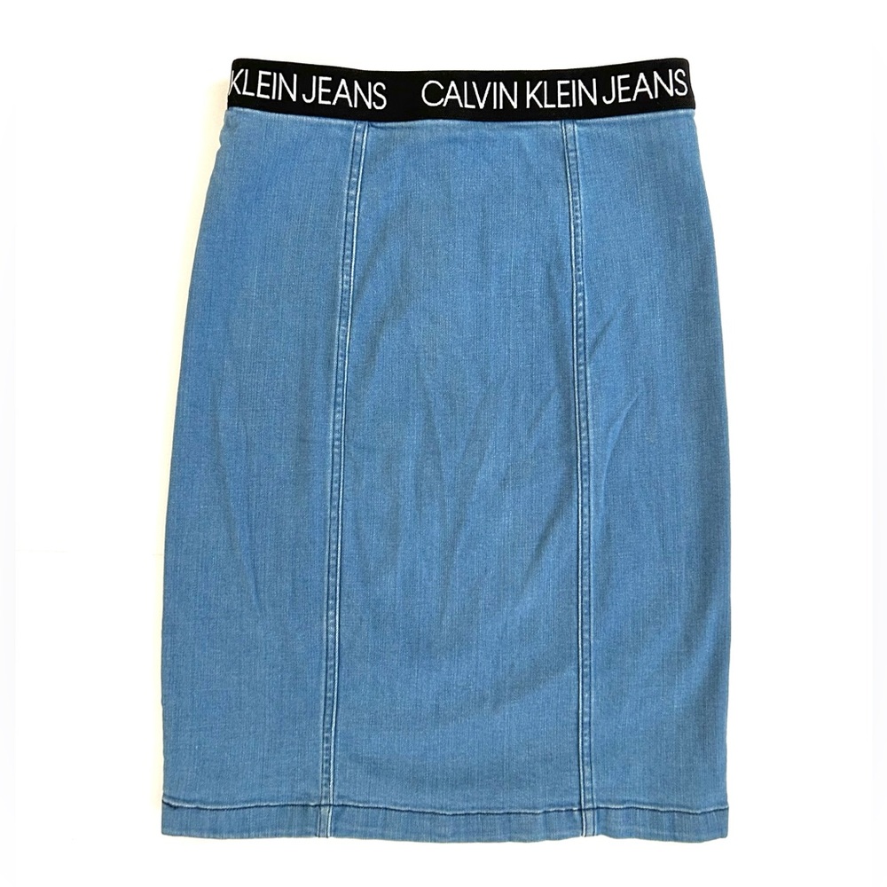 Calvin Klein Denim Skirt with Classic Calvin Klein Signature Band